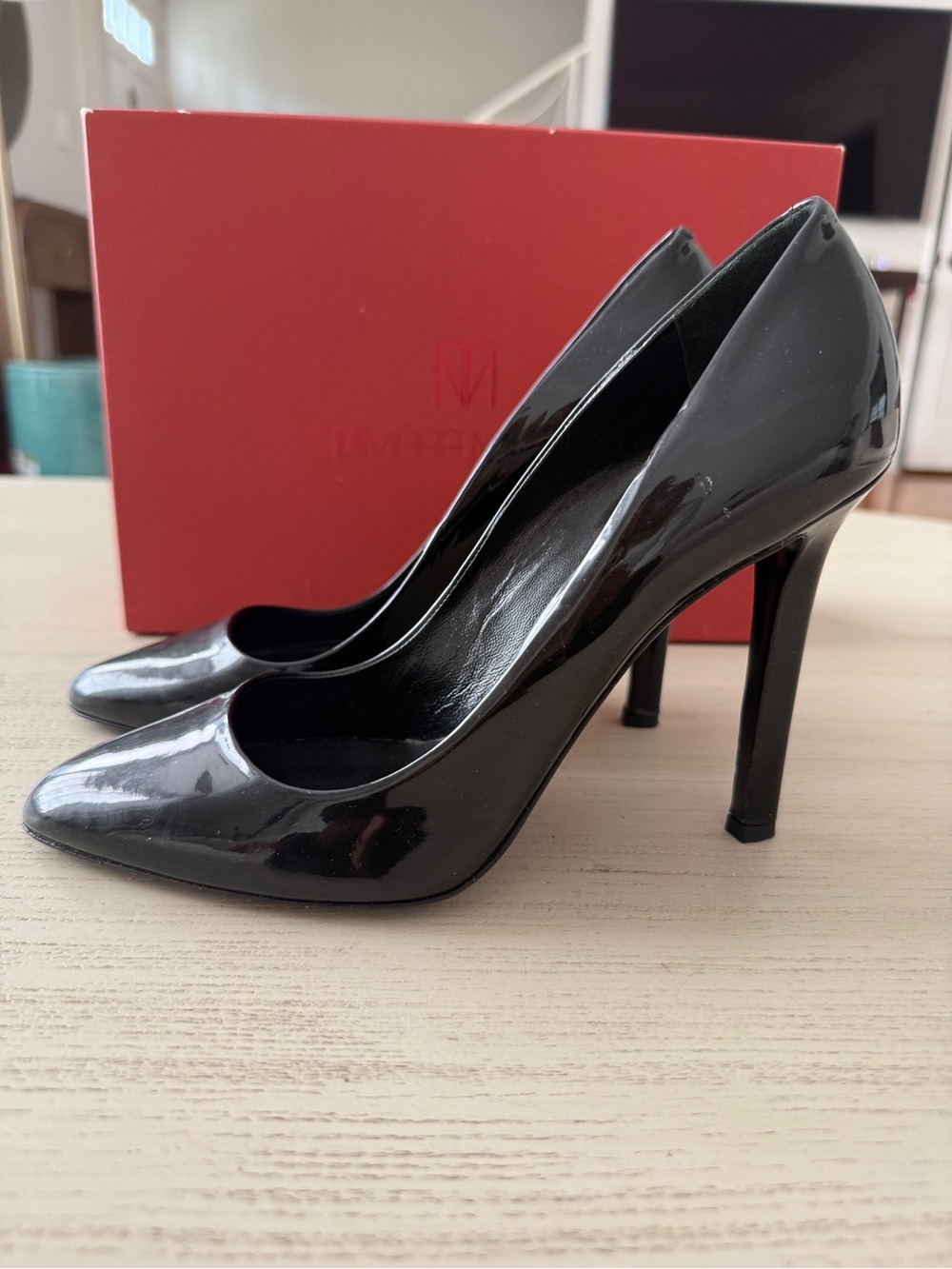 Tamara Mellon Black Patent Leather Pointed Stiletto Pumps